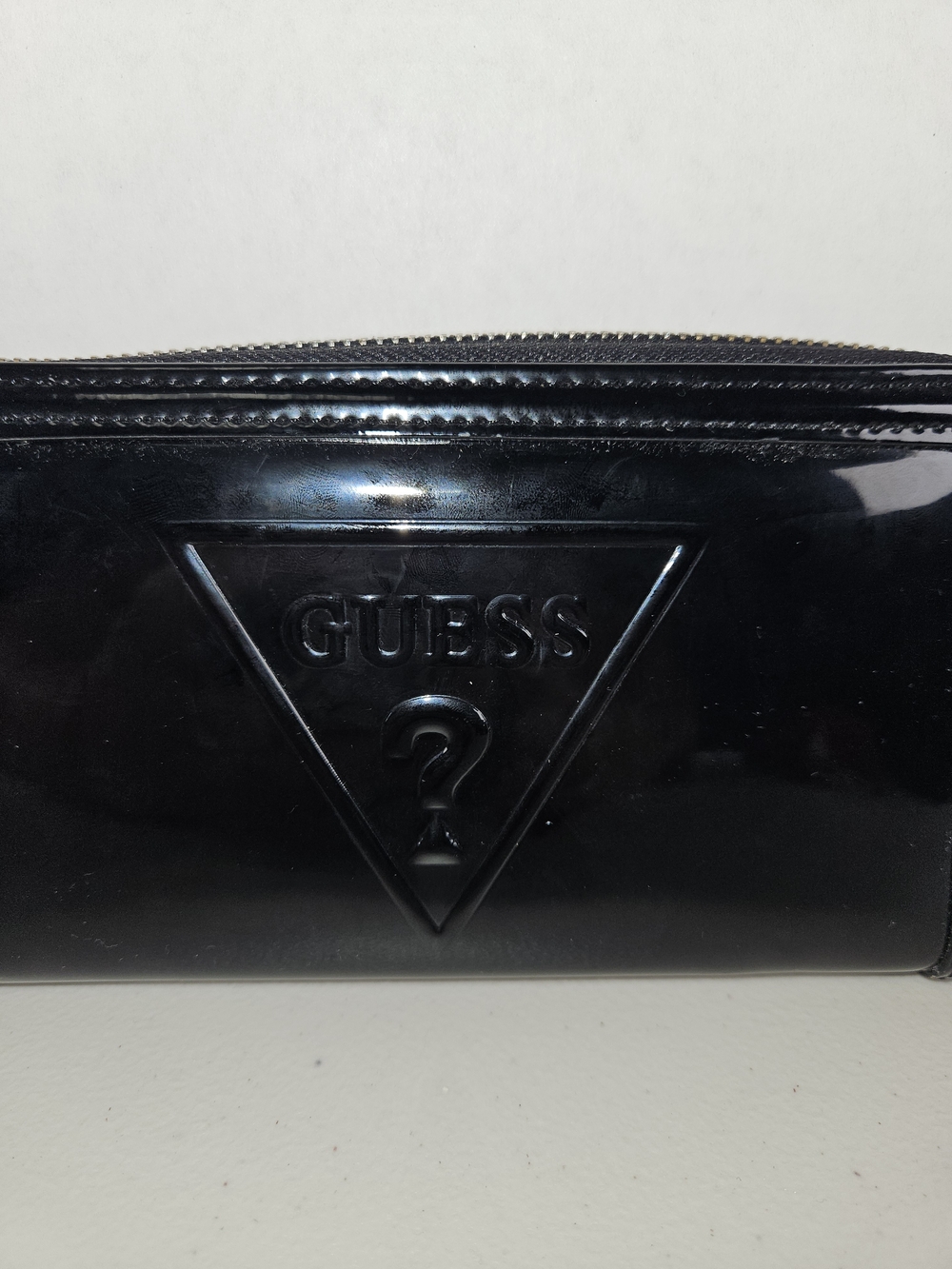 GUESS Black Patent Leather Zip Wallet